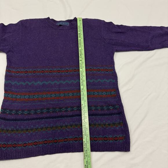 Vintage Fair Isle Nordic Sweater Wool Blend Size M Purple Hand Knit Karen Scott - Picture 5 of 8